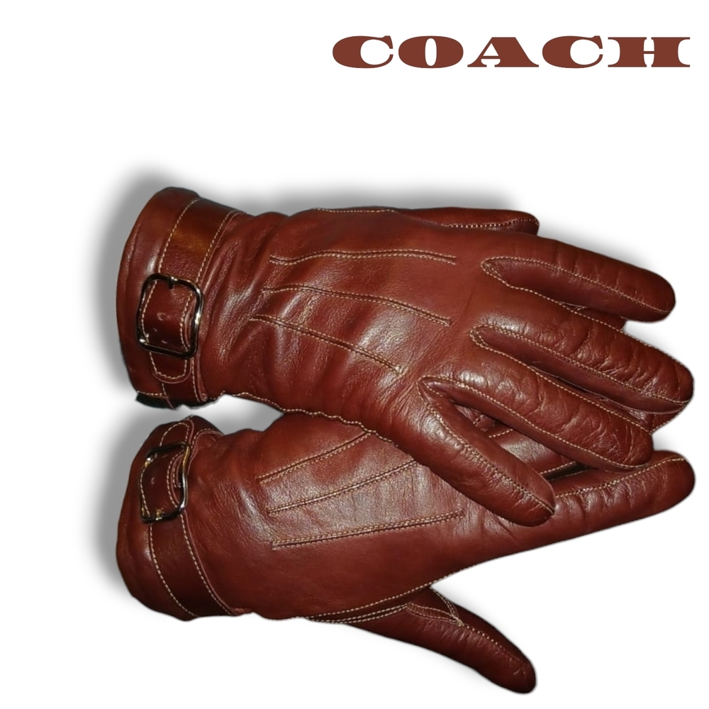Coach Cashmere Lined Leather Gloves | Brown | Buckle Detail | Made In Italy